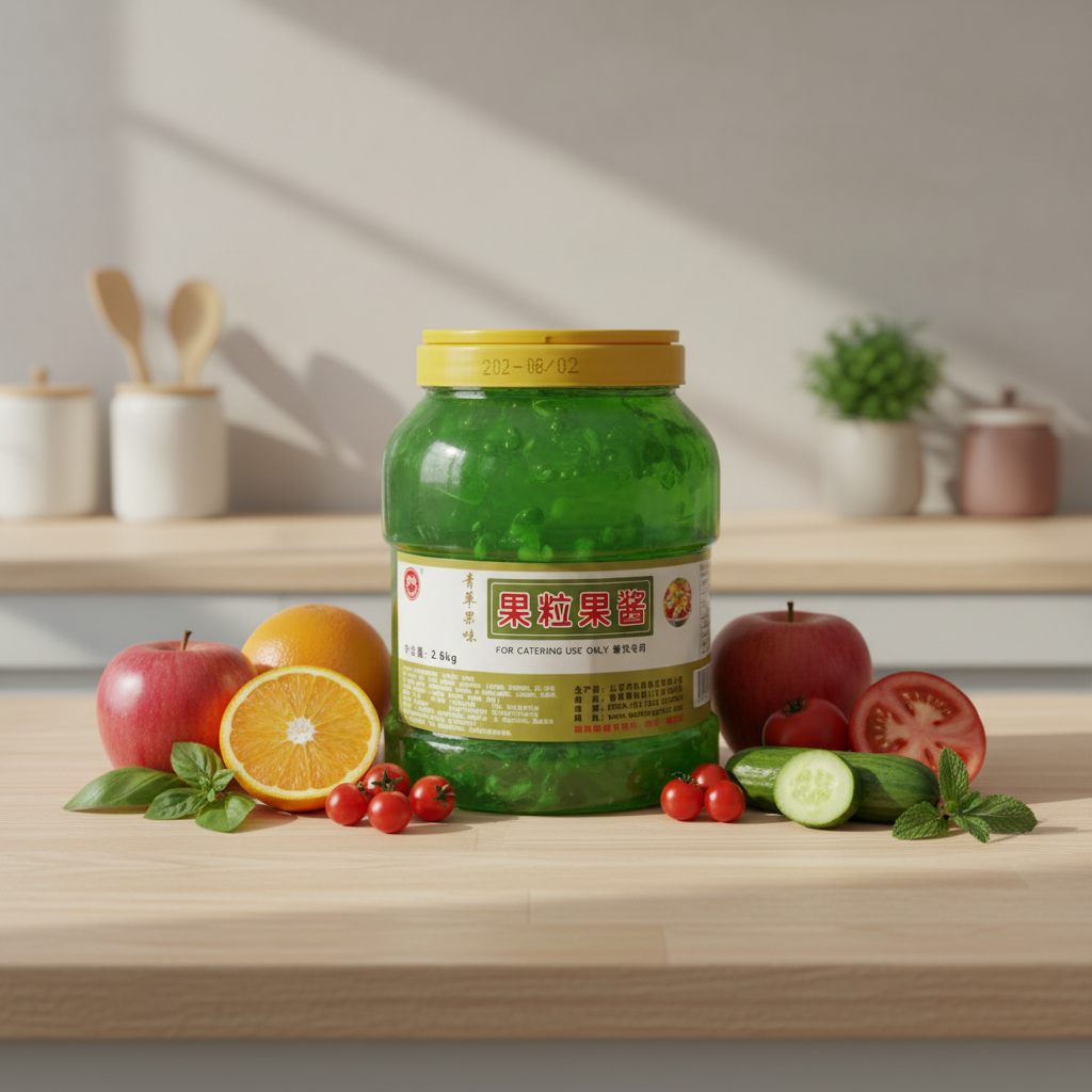 Green Apple Fruit Chunk Sauce for Bubble Tea & Shaved Ice 2.6kg Bulk Jar Natural Taste 12-Month Shelf Life for Drinks & Desserts